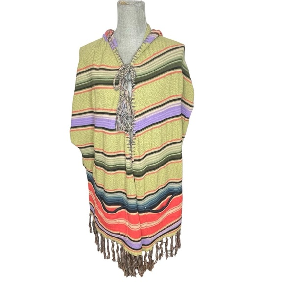Anthropologie Moth Calexico Hooded Striped Poncho Sz XS - Picture 2 of 15